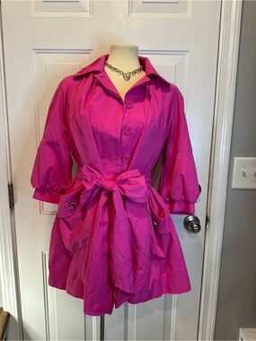 Apostrophe Vintage Y2K Hot Pink Barbiecore Belted Trench Coat Coquette Statement